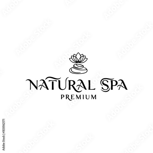 Natural spa premium logo design with stacked stones and lotus flower icon