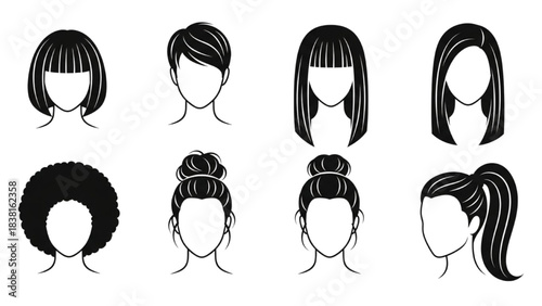 Creative Hair Designs for Women in a Stylized Illustration
