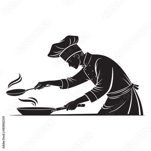 Chef Cooking Silhouette Kitchen Preparation Vector