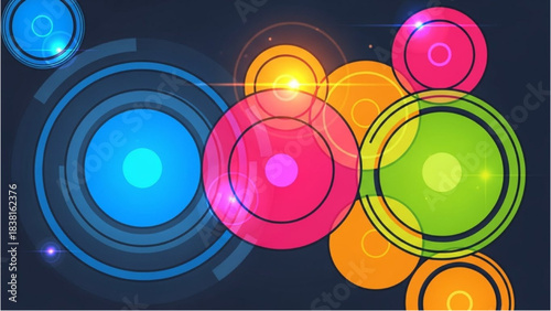Dynamic Colorful Circles, Abstract Design, Digital Art, Vibrant Background, Modern Aesthetic