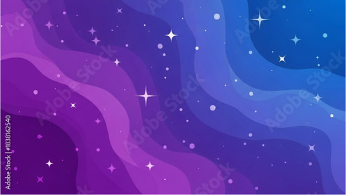 Cosmic Waves of Purple and Blue Nebula with Sparkling Stars and Glitter