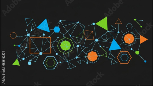 Abstract Geometric Network Illustration on Dark Background Representing Data Connection and Digital Technology Concepts