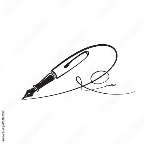 Elegant Fountain Pen Line Art | Calligraphy Signature Vector | Minimal Ink Drawing Illustration