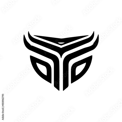 Abstract black and white stylized bull head or mask logo design, modern minimalist icon