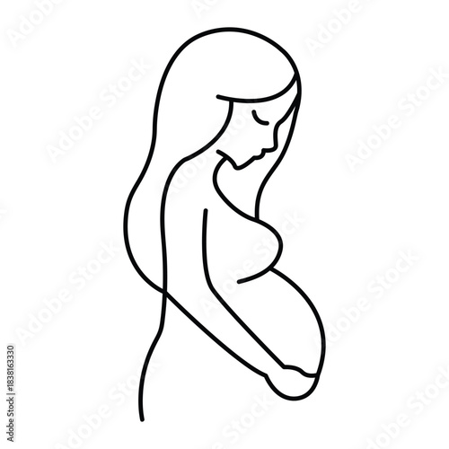 Simple line drawing of a pregnant woman holding her belly