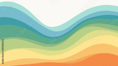 Gradient wave layers with blue, green, yellow, and orange hues providing a calming vibrant vibe