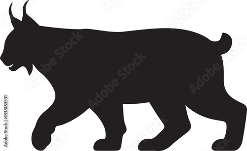 silhouette lynx walking icon with tufted ears short tail and muscular build vector illustration