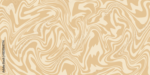 Beige marble acrylic swirl seamless pattern. Coffee latte, caramel, ice cream texture. 1970s trippy psychedelic waves print background.