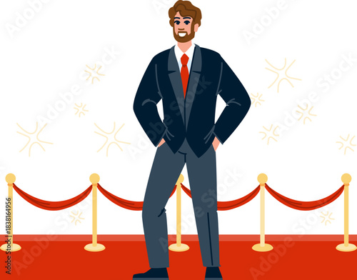 Celebrity man standing on red carpet at event premiere