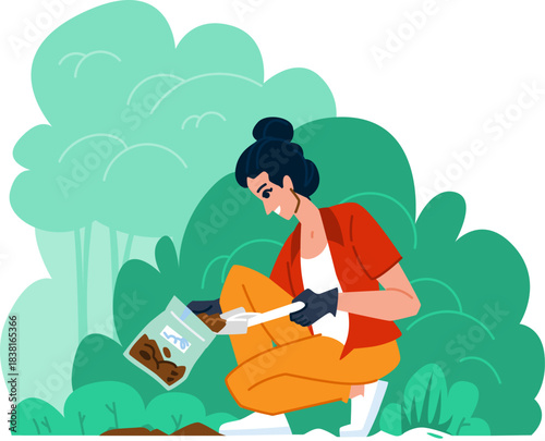 Woman gardening outdoors planting seeds in soil