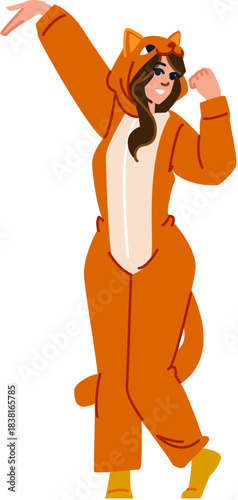 Woman wearing cat kigurumi dancing with joy