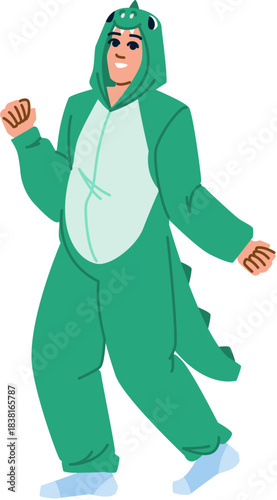 Person in dinosaur kigurumi costume having fun dancing