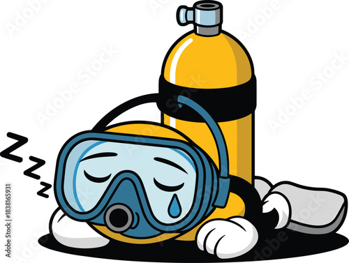 Tired Sleeping Scuba Diving Oxygen Tank Mascot Character