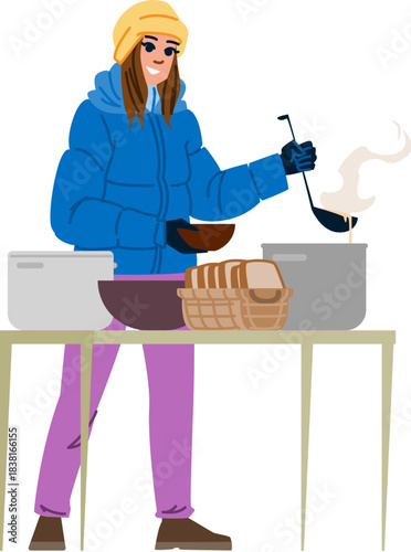 Volunteer serving hot meal for charity at soup kitchen