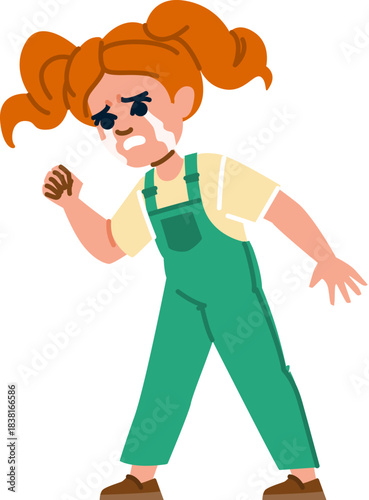 Little girl having tantrum crying tears on white background