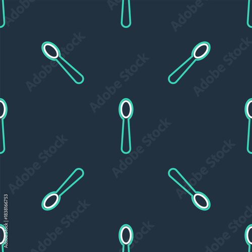 Line Disposable plastic spoon icon isolated seamless pattern on black background. Vector