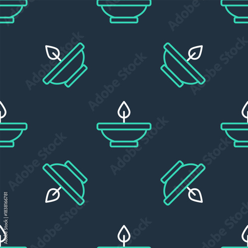 Line Aroma lamp icon isolated seamless pattern on black background. Vector