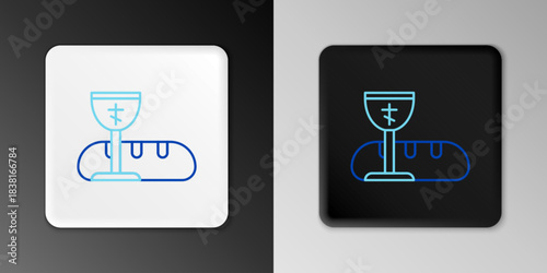 Line First communion symbols for a nice invitation icon isolated on grey background. Colorful outline concept. Vector