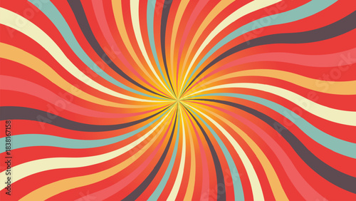 Vector set of swirling ridial backgrounds. spiral, sunburst, spinning rays patterns. Twisted and distorted vector texture in trendy retro groovy hippie 70s psychedelic style. Y2k aesthetic.