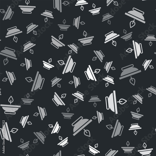 Grey Aroma lamp icon isolated seamless pattern on black background. Vector