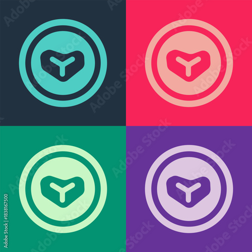 Pop art Steak meat on a plate icon isolated on color background. Cutlery symbol. Restaurant sign. Vector