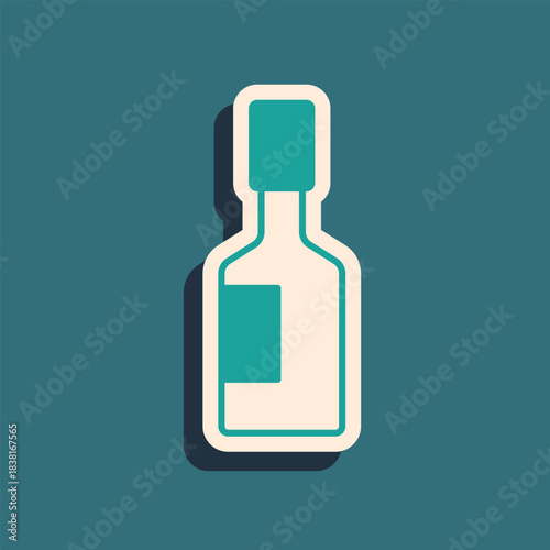 Green Tabasco sauce icon isolated on green background. Chili cayenne spicy pepper sauce. Long shadow style. Vector