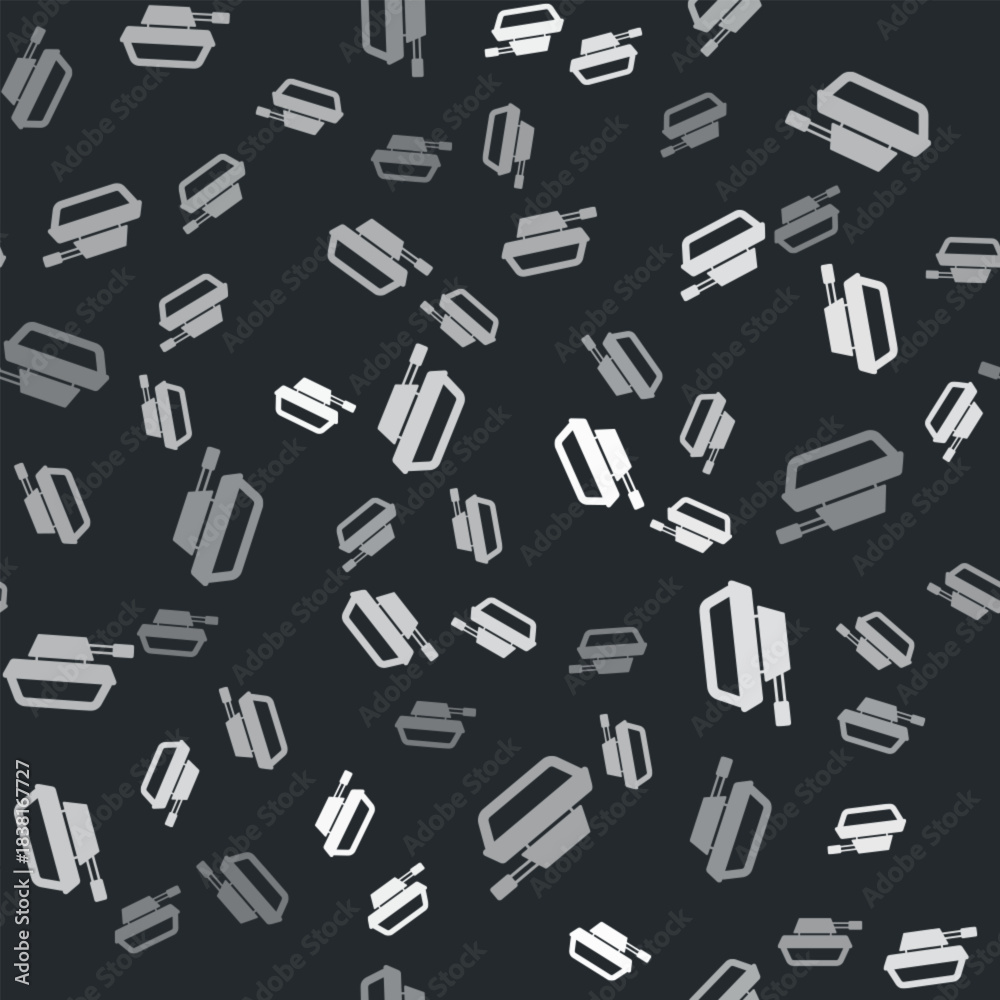 Naklejka premium Grey Military tank icon isolated seamless pattern on black background. Vector