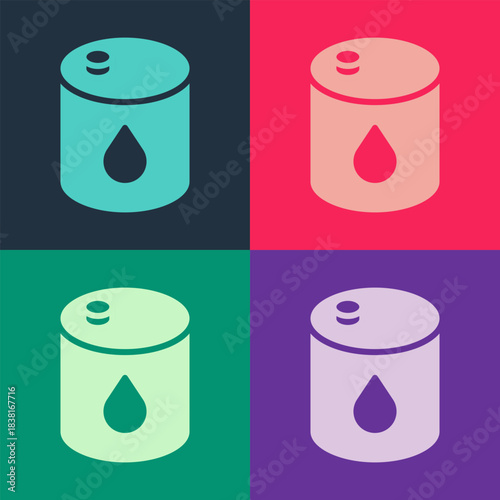 Pop art Barrel oil icon isolated on color background. Vector