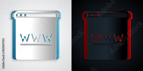 Paper cut Browser window icon isolated on grey and black background. Paper art style. Vector