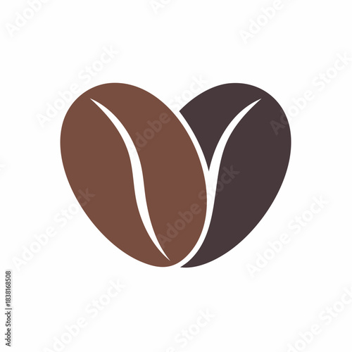 Abstract heart shape formed by two coffee beans, symbolizing love for coffee, a warm and inviting graphic illustration