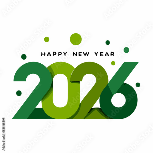 Happy New Year 2026 greeting with festive green numbers and confetti on a clean white background, celebrating the upcoming year