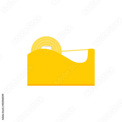 adhesive tape dispenser flat design vector illustration isolated on white background. illustration of a classic clear tape dispenser with a full roll of tape in office and crafting environments.