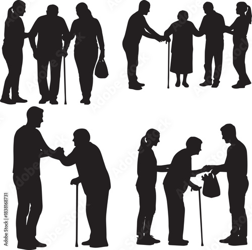 Diverse collection of common silhouette vehicles and essential transportation modes, showcasing cars, buses, trucks, motorcycles, and bicycles for mobility designs