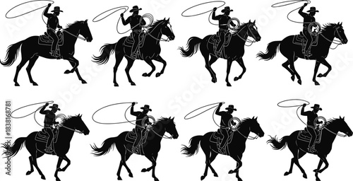 Here is a title and a comprehensive list of keywords for your cowboy silhouette vector illustration, optimized for Adobe Stock SEO.