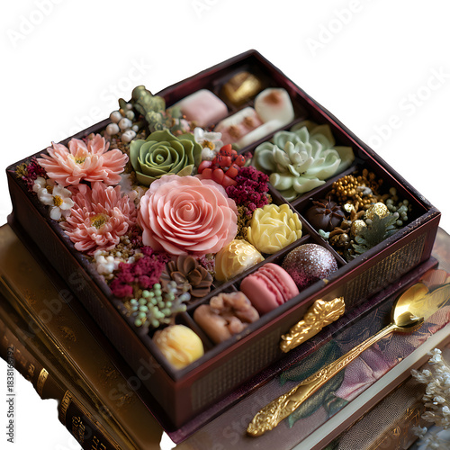 Chocolate box with floral arrangement