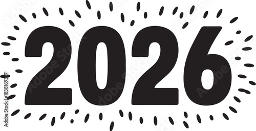 Black 2026 numbers with scattered oval shapes year