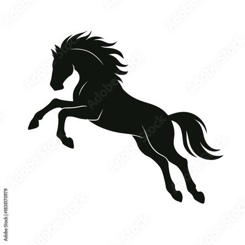 Black mustang stallion running wild vector silhouette illustration