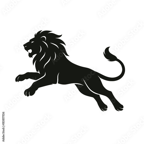 Black running stallion and a wild lion silhouette vector illustration design