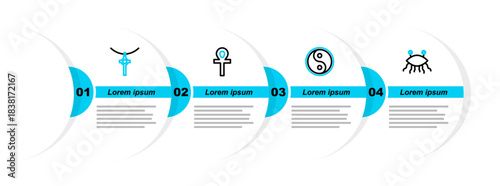 Set line Pastafarianism, Yin Yang, Cross ankh and Christian cross on chain icon. Vector