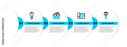 Set line House key, plan, Hanging sign with Sale and icon. Vector