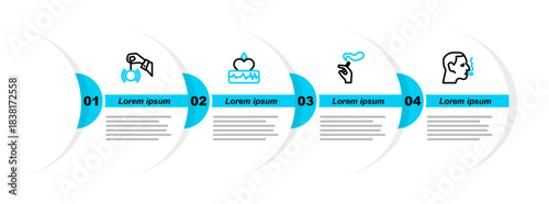 Set line Man smoking a cigarette, Hand with, Heartbeat increase and Hypnosis icon. Vector