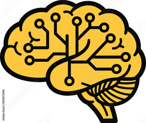 Futuristic brain with digital circuits symbolizing artificial intelligence and technology.