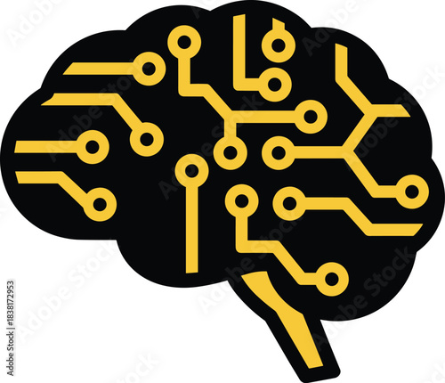 Futuristic brain with integrated circuit pathways symbolizing artificial intelligence and technology