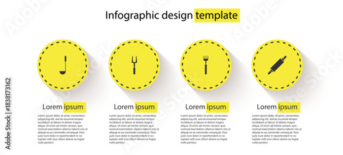 Set Kitchen ladle, Barbecue fork, Fork and Rolling pin. Business infographic template. Vector