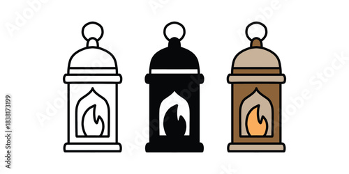 Ramadan Lantern Doodle Set. Islamic Lamp Vector Illustration