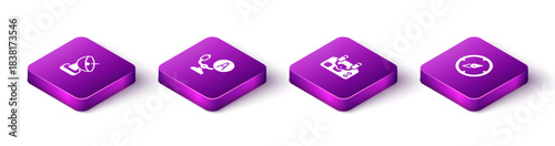 Set Isometric Radar, Aircraft steering helm, and Compass icon. Vector