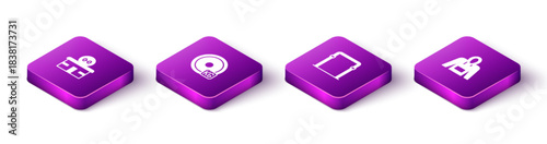 Set Isometric Gym building, Weight plate, Sport horizontal bar and Hoodie icon. Vector