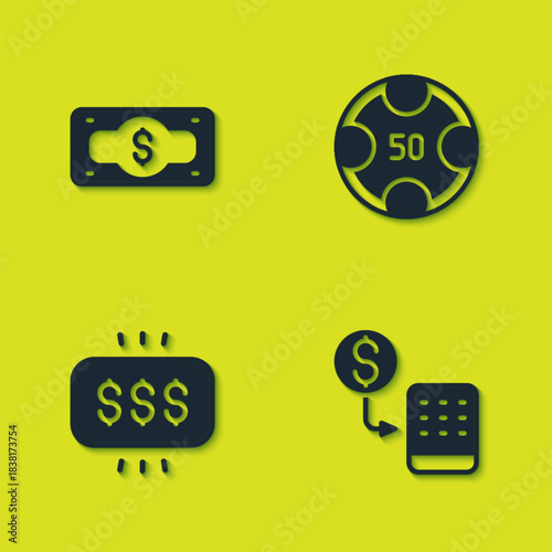 Set Stacks paper money cash, Casino chips exchange, Money prize casino and icon. Vector