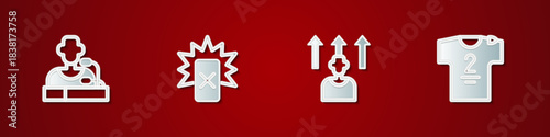 Set Football player press conference, Red card football, or soccer and jersey and t-shirt icon. Vector