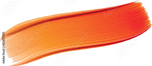 Vibrant orange paint stroke with visible brush texture on a white background.